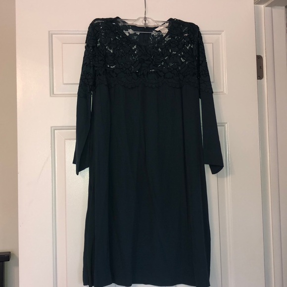 Teal 3/4 sleeve dress with lace top. Size 10. H&M. - Picture 2 of 4